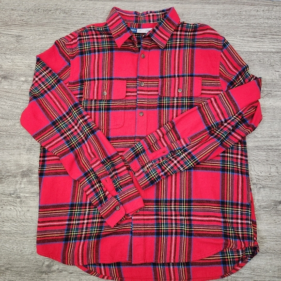 Old Navy Flannel Shirt Red Plaid Size XL Reg Fit Double Brushed - Picture 8 of 12